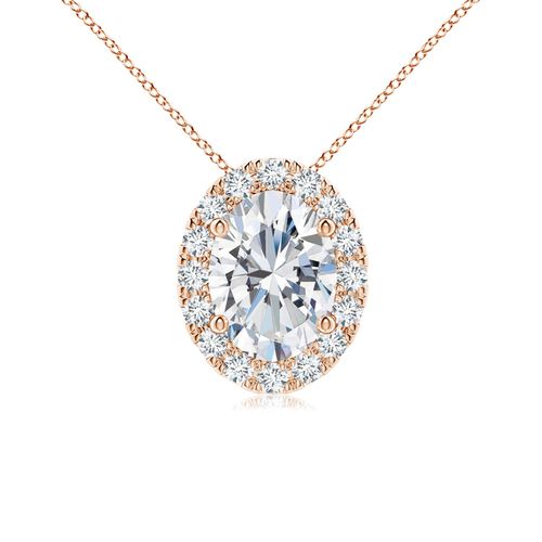 Angara 1.0 Carat Prong-Set Oval Lab-Gown Diamond Halo Pendant in 14K Rose Gold