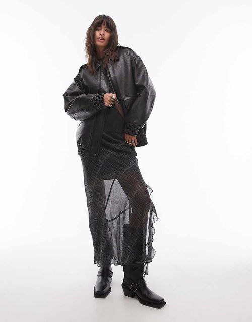 Topshop faux leather oversized bomber jacket in black