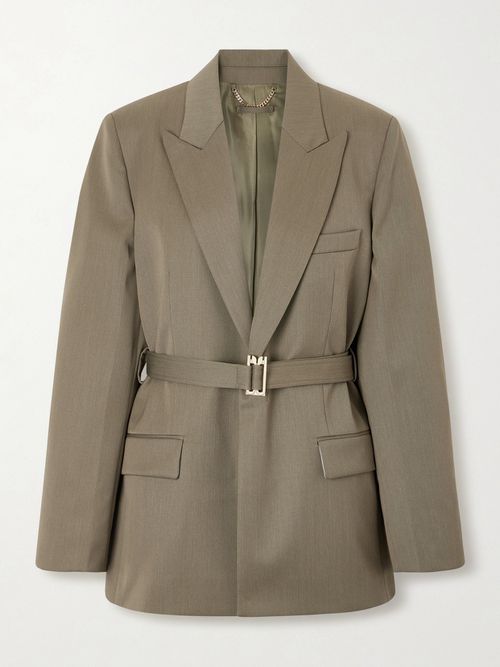 Belted Wool-blend Twill Blazer - Green