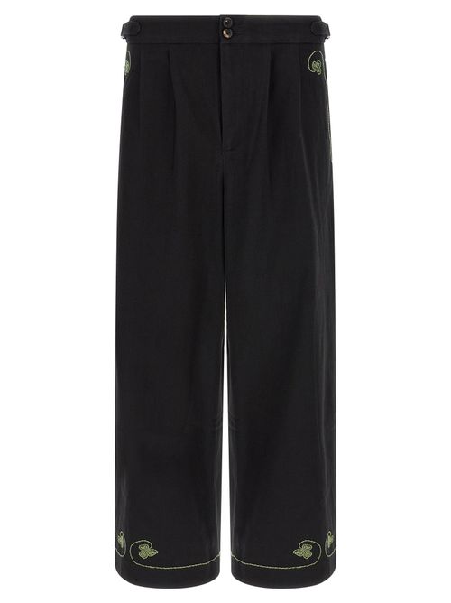 Clover Embroidered Cotton Twill Trousers — Black