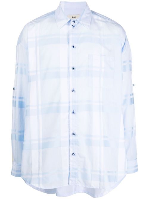 Semi-sheer plaid cotton shirt - Blue