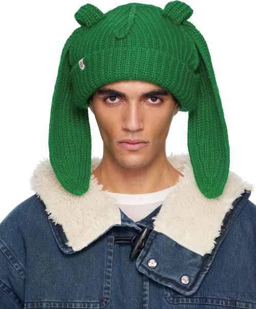 Green Mohair Chunky Rabbit Beanie