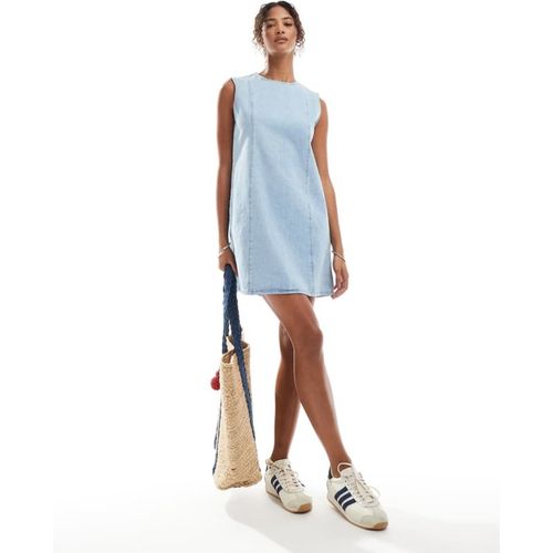 ASOS DESIGN Womens denim seamed shift dress in bleach - Sky Blue - X-Sma