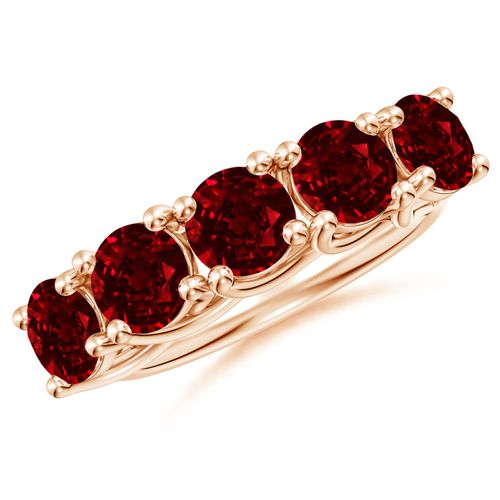 Angara 3.75 Carats Half Eternity Five Stone Ruby Wedding Band in 14K Rose Gold