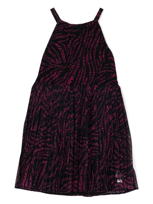 Logo-print pleated dress - Black