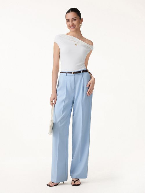 Wrinkle-Resistant Linen Blend Wide Leg Pants - Regular / Arctic Blue