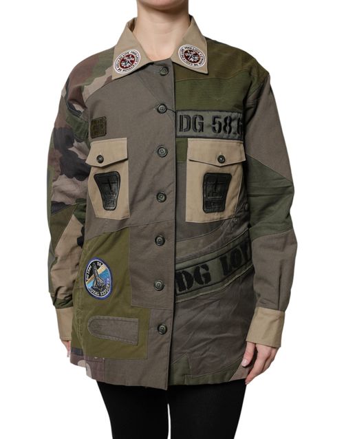 Military Patchwork Cotton Jacket — Green