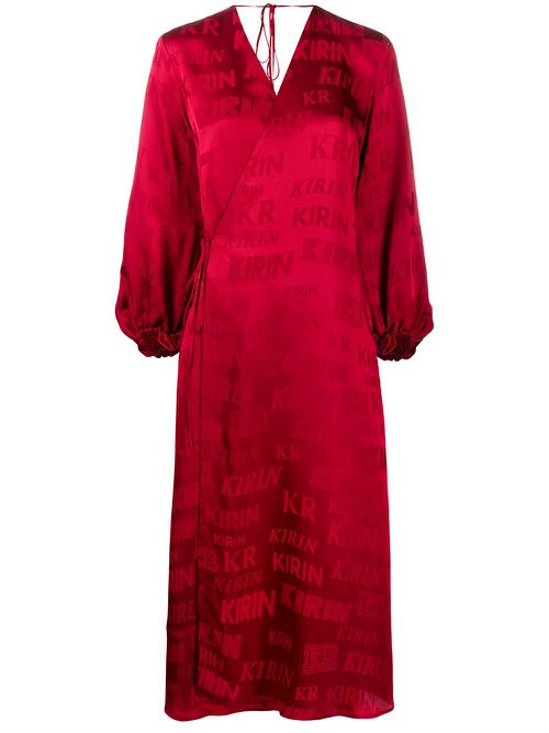 Logo-print satin wrap dress - Red