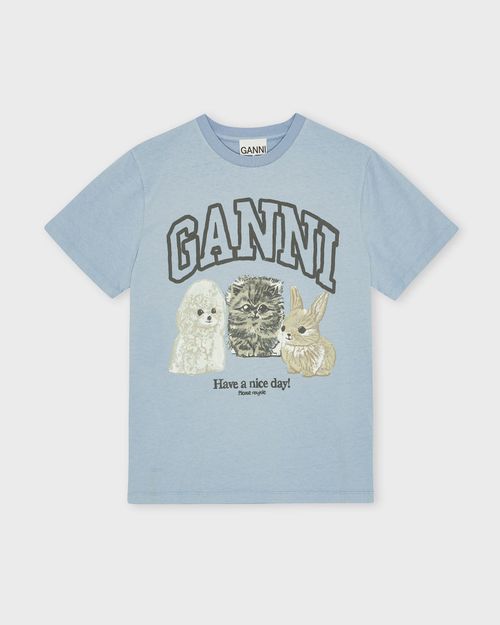 Ganni T-Shirt Basic Cotton Animals Relaxed Light blue