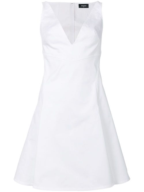 V-neck poplin dress - White