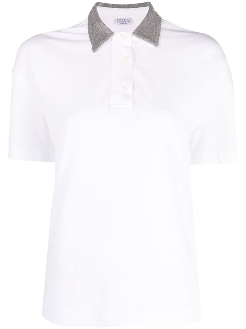 Stud-embellished cotton polo shirt - White