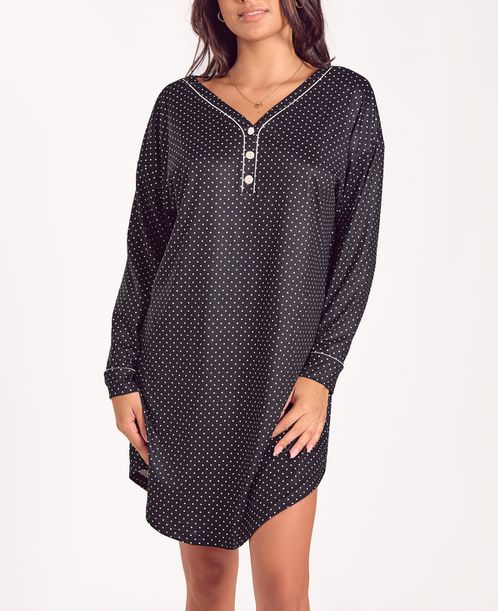 Women's Brushed Micro Stretch Knit Long-Sleeve Sleep Shirt - Black