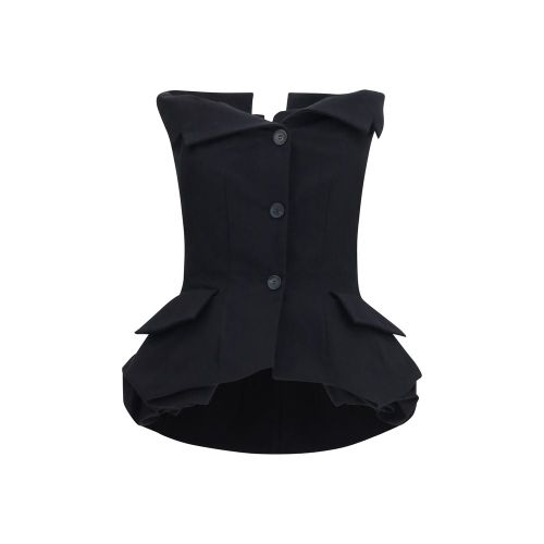 Boned Bustier with Peplum Bustier Corset Top — Black