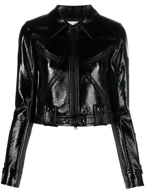 Vinyl zip-up biker jacket - Black