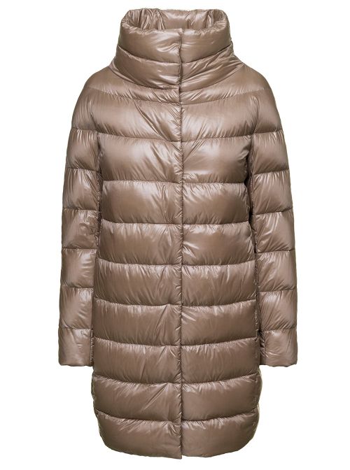 Long Quilted Down Jacket — Beige