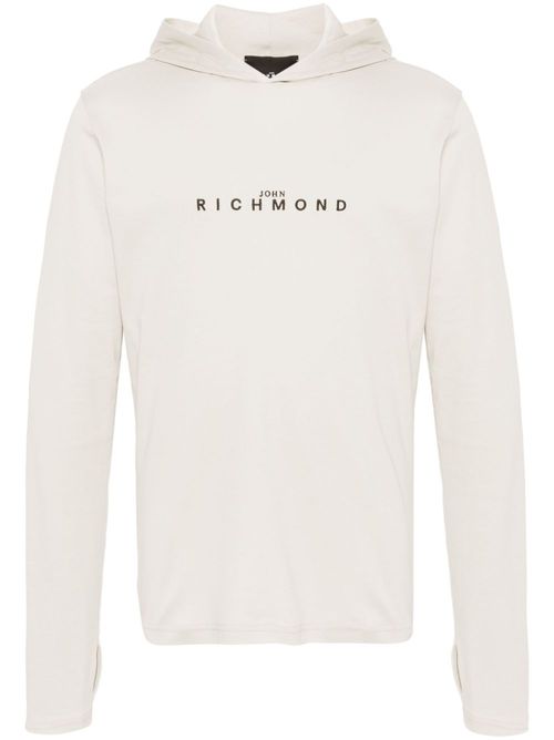 Loog-embroidered jersey hoodie - Neutrals