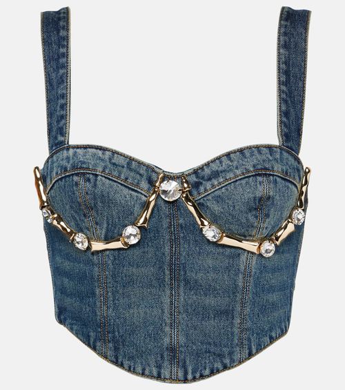 Area Embellished cutout denim jacket
