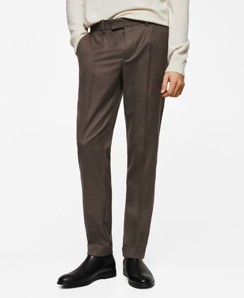 Men's Pleat Detail Wool Pants - Medium Bro