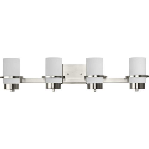 Brushed Nickel Four Light Vanity from the Reiss Collection