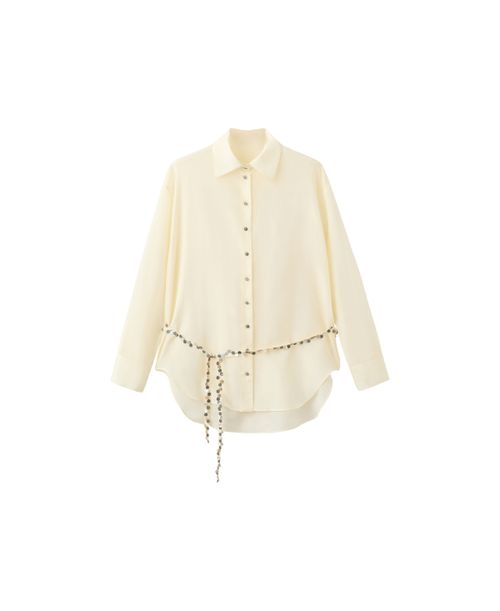 Women's Beaded Belt Semi-Sheer Shirt - Off White