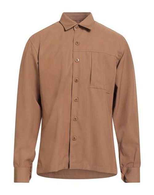 Man Shirt Camel Size 40 Polyester, Virgin Wool