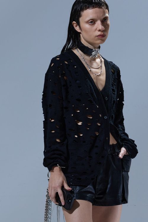 R13 Ripped Boyfriend Cardigan - Black