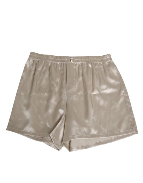 Silk Satin Swim Shorts — Beige