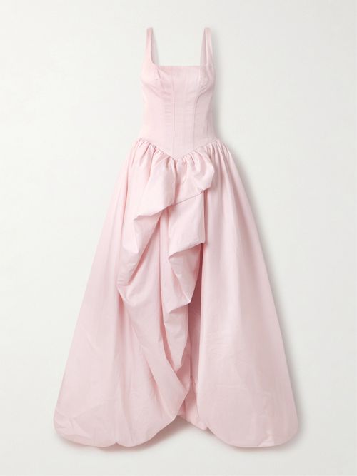 Alani Asymmetric Ruffled Pleated Cotton-twill Gown - Pink