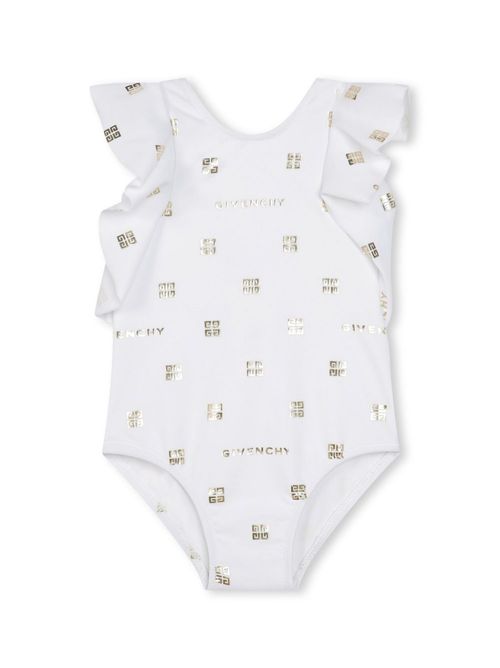 4G-print ruffled swimsuit - White