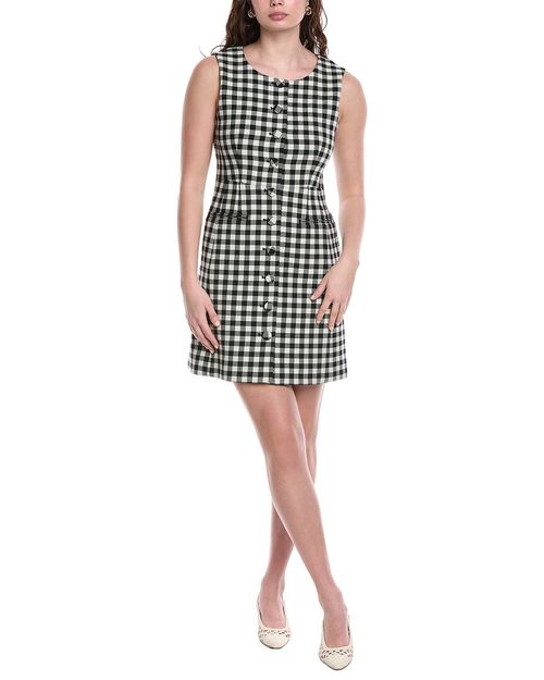 Phillipa Check Button Front Wool-Blend Mini Dress