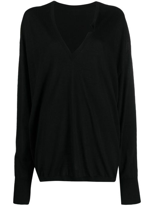 Virgin-wool V-neck jumper - Black