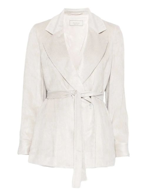Belted Wrap-Front Jacket — Beige