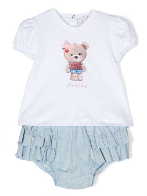 Teddy bear-print bloomers set - White
