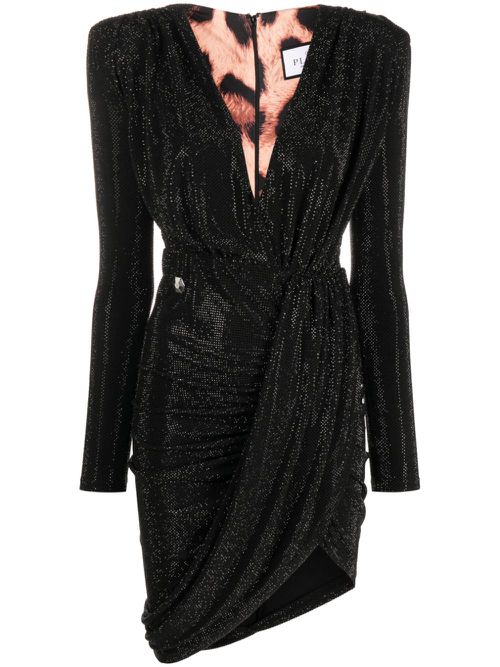 Crystal-embellished V-neck minidress - Black