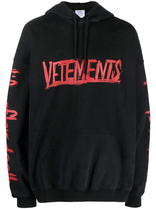 Logo-print cotton hoodie - Black