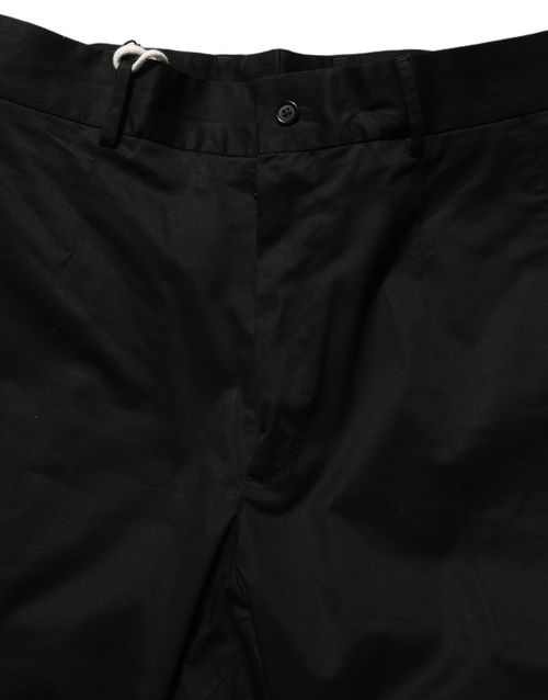 Cotton-Elastane Tapered Leg Trousers — Black