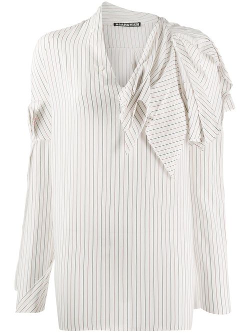 Striped raw edge shirt - White