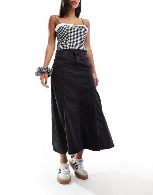 Fit and Flare denim skirt in black