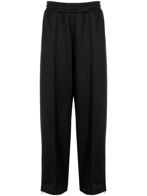 Elasticated-waist straight-leg trousers - Black