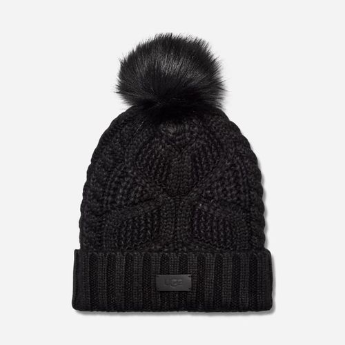 ® Women's Cable Beanie With Pom Knit/Faux Fur Hats in Black