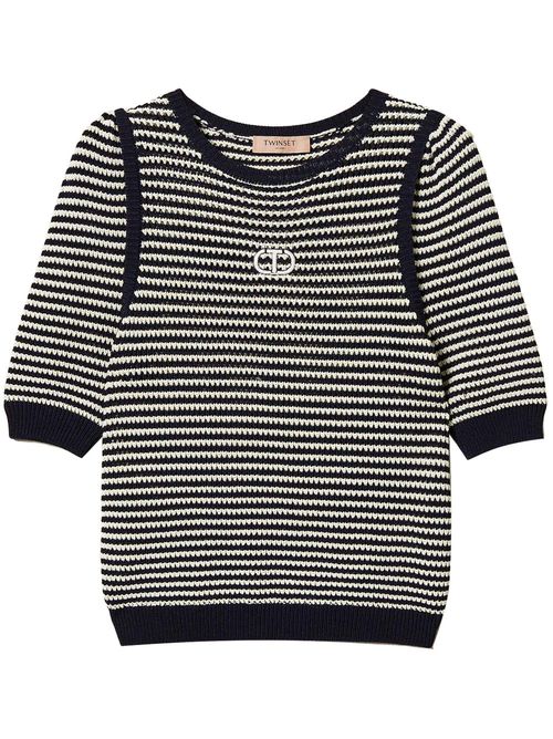 Embroidered striped T-shirt - White