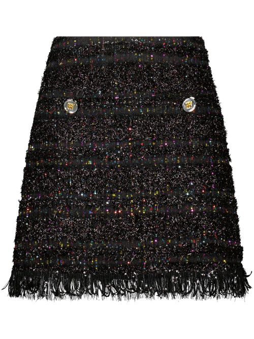 Frayed-detail tweed skirt - Black