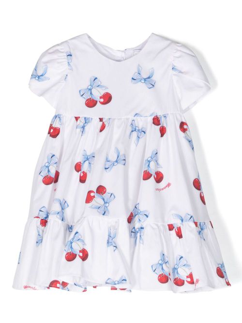 Cherry-print cotton dresss - White