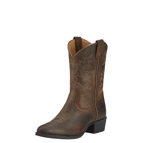 Kid's Heritage Western Boots in Distressed Brown Leather, B Medium Width, Size 8, by Ariat