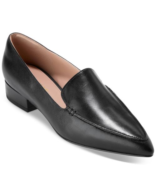 Women's Valantina Pointed Toe Block Heel Loafers - Black Leather