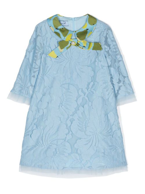 Floral-laced bow-detailing dress - Blue