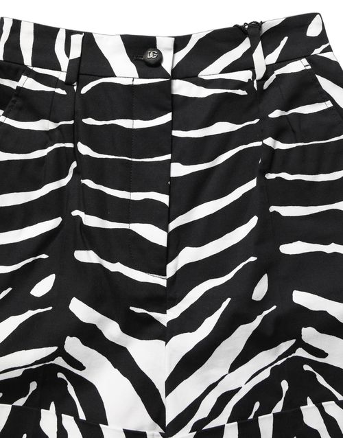 Zebra-Print Cotton Shorts — Black