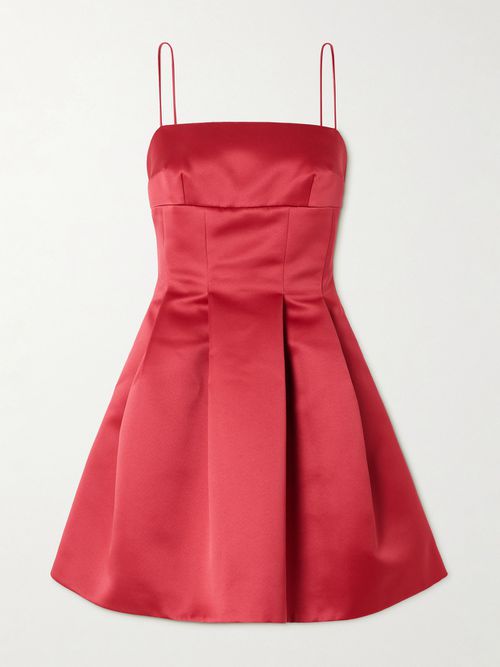 Honor Pleated Duchesse-satin Mini Dress - Red