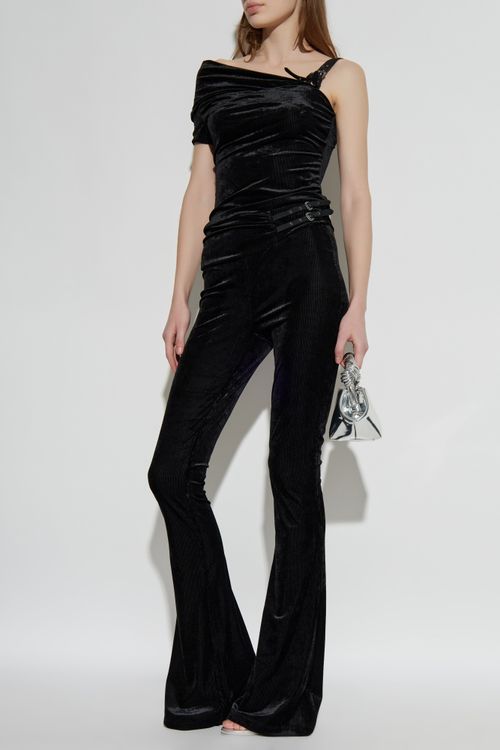 Velvet Flared Trousers, Women's, Black