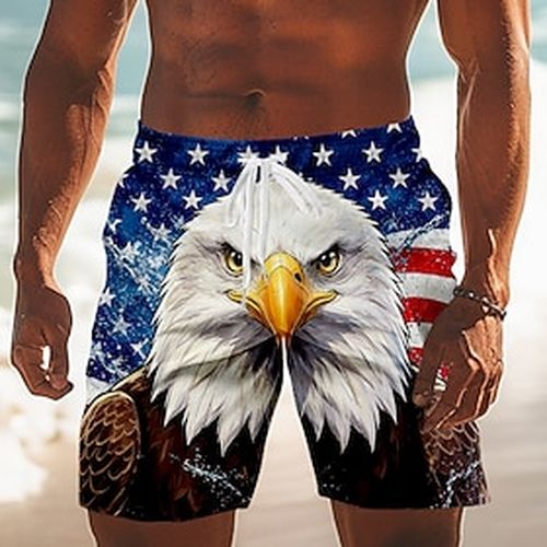 Of July 2026 250th Men's Eagle American Flag Swim Trunks Bathing Suits Swim Shorts Board Shorts Mid Waist Patriotic Daily Holiday Side Pockets Mesh Lining